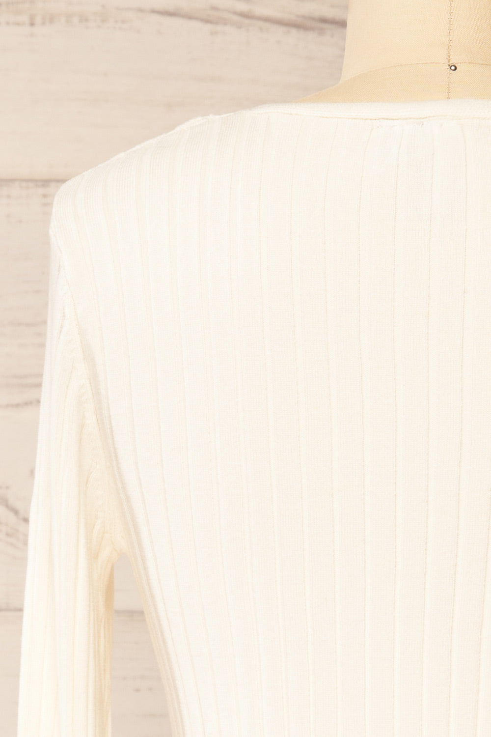 Lortona Ivory | Ribbed Knit Cardigan with Front Tie and Frill Details
