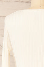 Lortona Ivory | Ribbed Knit Cardigan with Front Tie and Frill Details