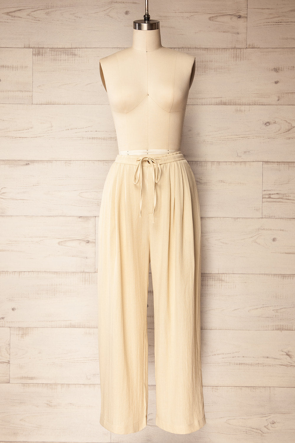 Lunglei Beige | Wide-Leg Pants with Front Pleat Details