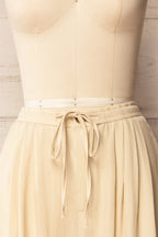 Lunglei Beige | Wide-Leg Pants with Front Pleat Details