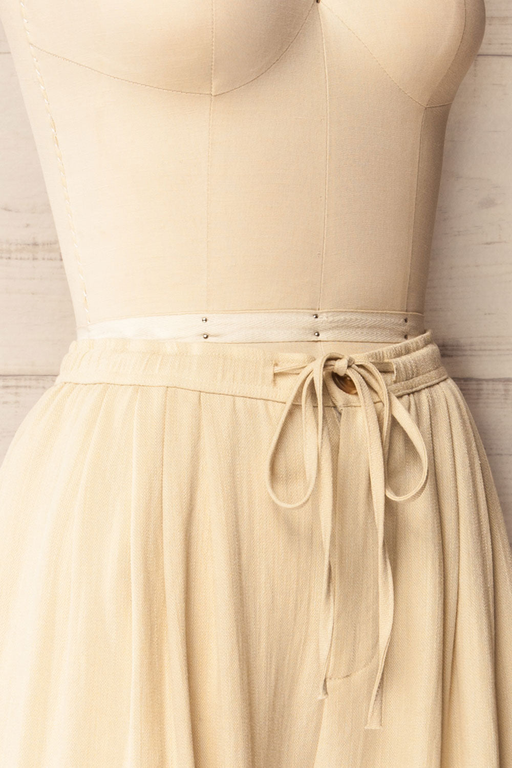 Lunglei Beige | Wide-Leg Pants with Front Pleat Details