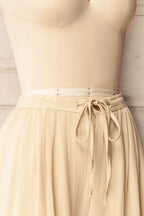 Lunglei Beige | Wide-Leg Pants with Front Pleat Details