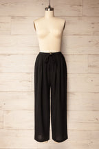 Lunglei Black | Wide-Leg Pants with Front Pleat Details