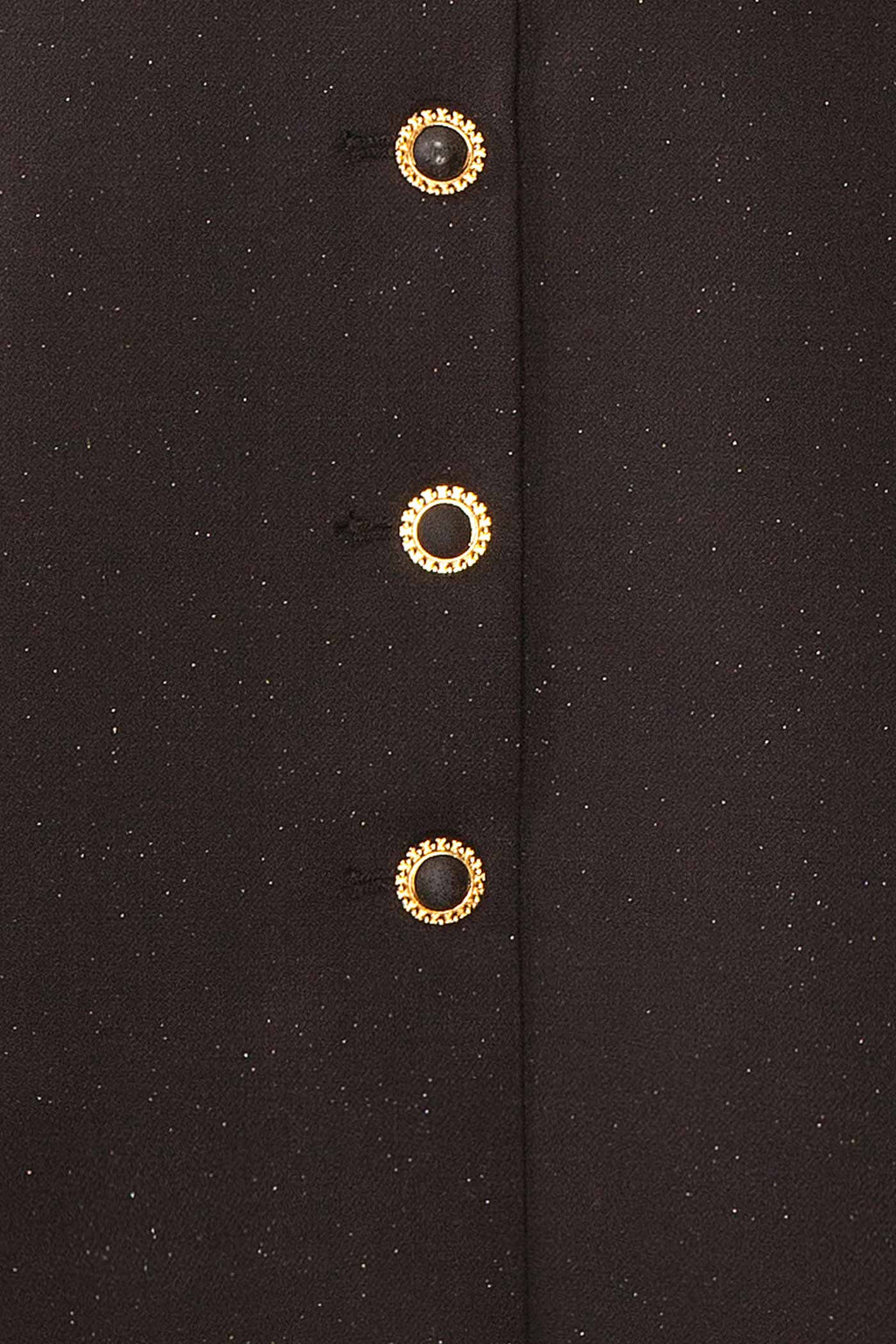 Madalyn | Off Shoulder Glitter Black Mini Dress with Buttons and Pockets