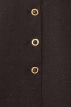 Madalyn | Off Shoulder Glitter Black Mini Dress with Buttons and Pockets