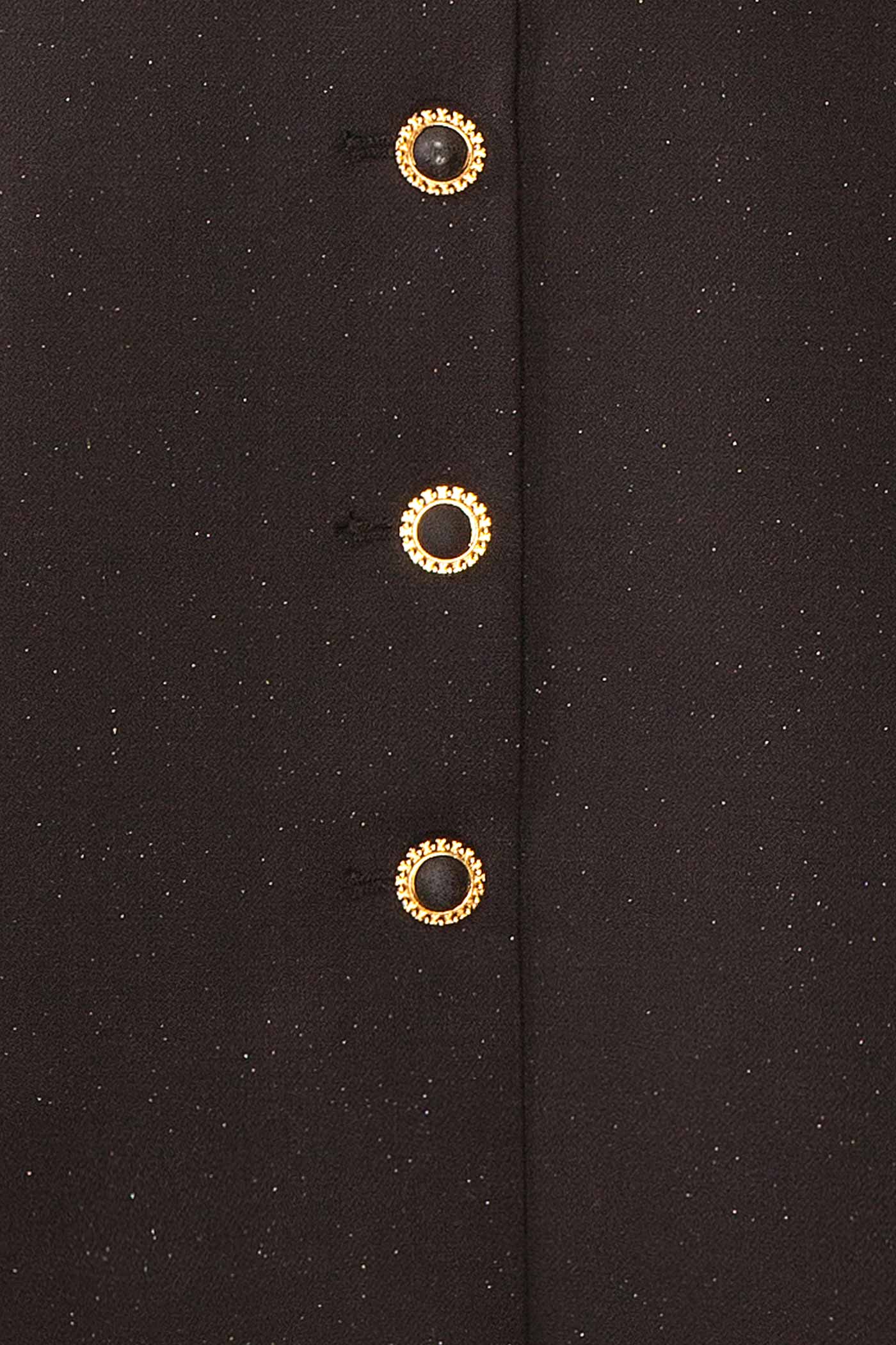 Madalyn | Off Shoulder Glitter Black Mini Dress with Buttons and Pockets