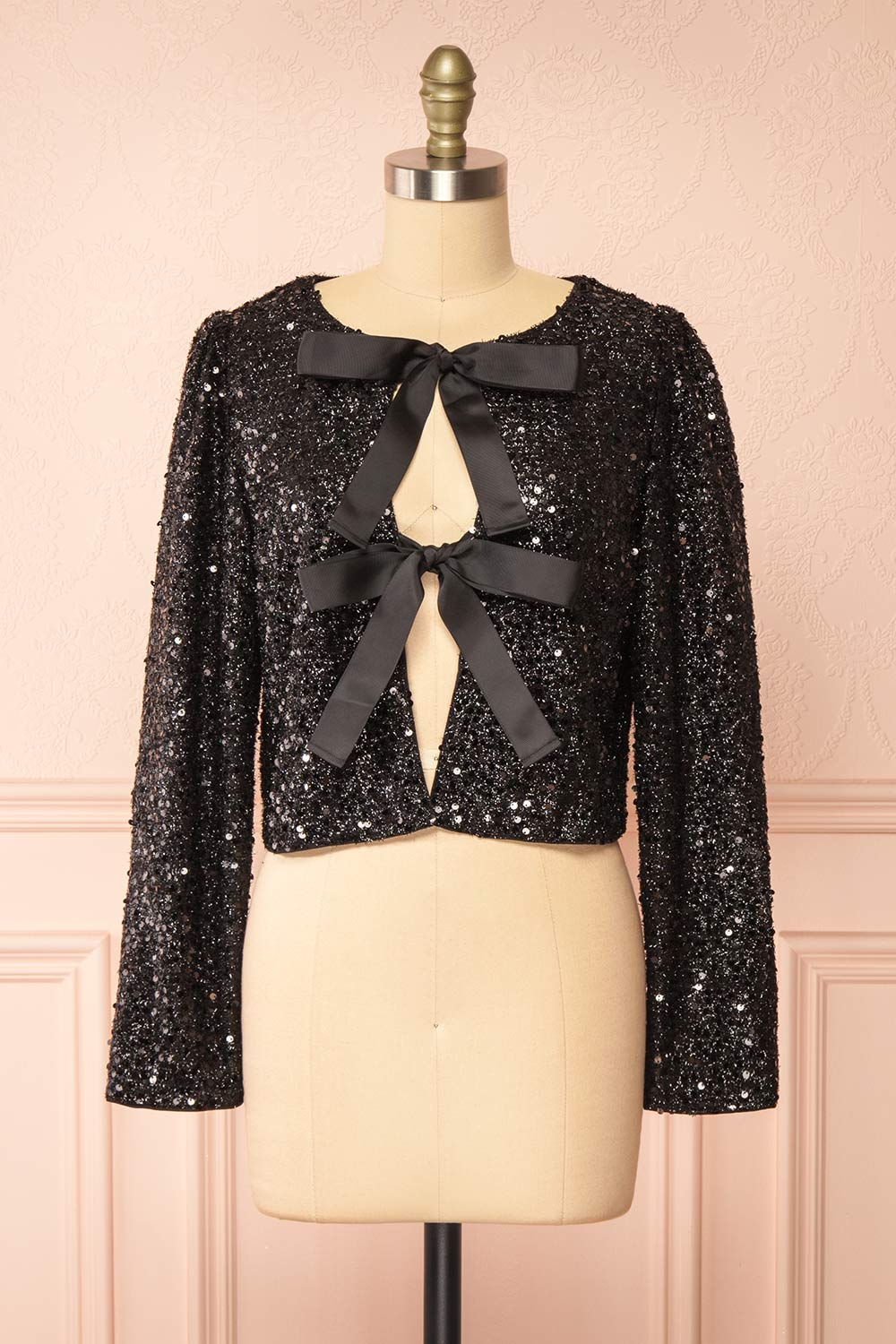 Maeline | Black Sequins Cardigan w/ Bows