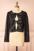 Maeline | Black Sequins Cardigan w/ Bows