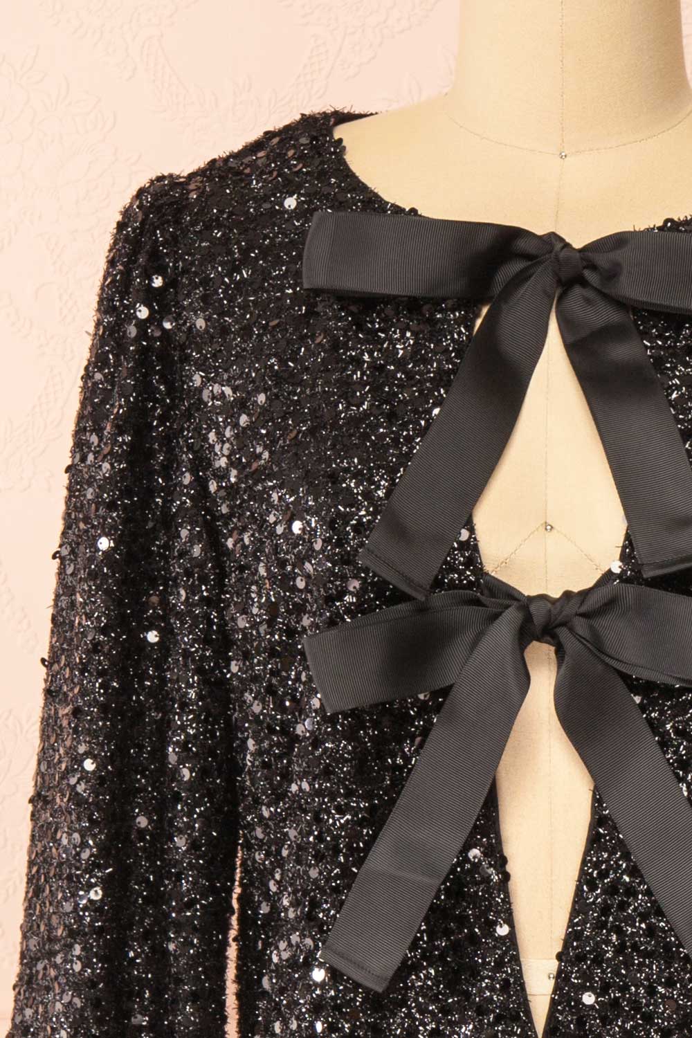 Maeline | Black Sequins Cardigan w/ Bows