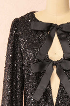 Maeline | Black Sequins Cardigan w/ Bows