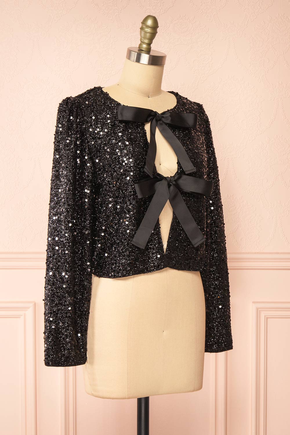 Maeline | Black Sequins Cardigan w/ Bows