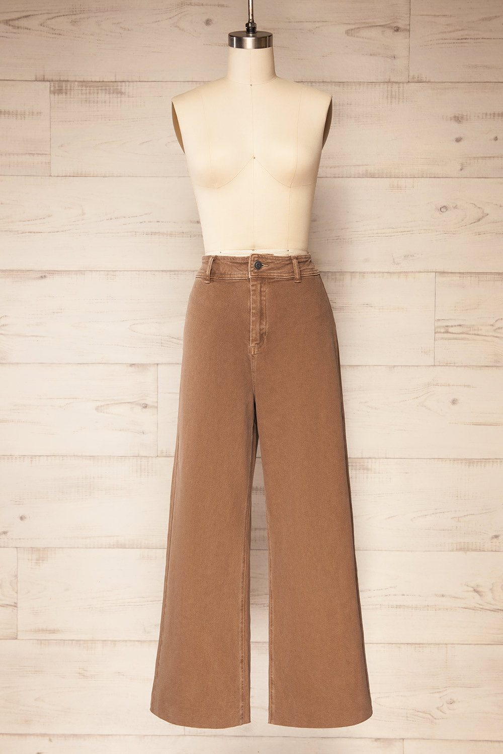 Mallarie | Brown High-Waisted Straight-Leg Denim Pants with Raw Hem
