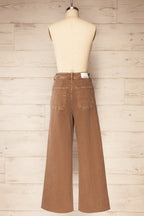 Mallarie | Brown High-Waisted Straight-Leg Denim Pants with Raw Hem