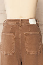 Mallarie | Brown High-Waisted Straight-Leg Denim Pants with Raw Hem