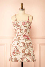 Mikela | Ivory Floral Jacquard Mini Dress with Pockets
