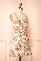 Mikela | Ivory Floral Jacquard Mini Dress with Pockets