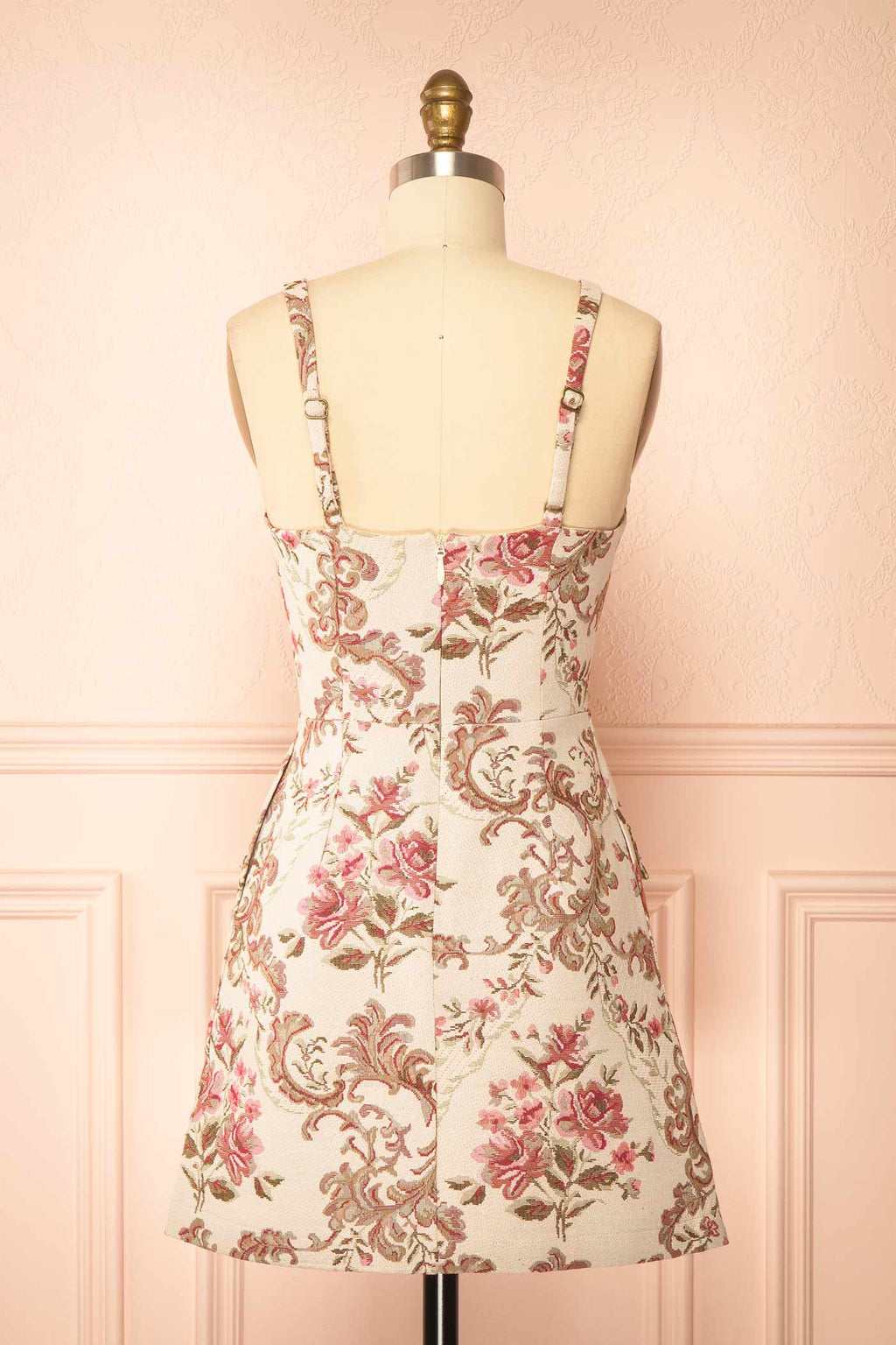 Mikela | Ivory Floral Jacquard Mini Dress with Pockets