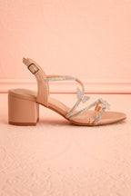 Mishy Beige | Block Heel Sandals with Butterfly Accents