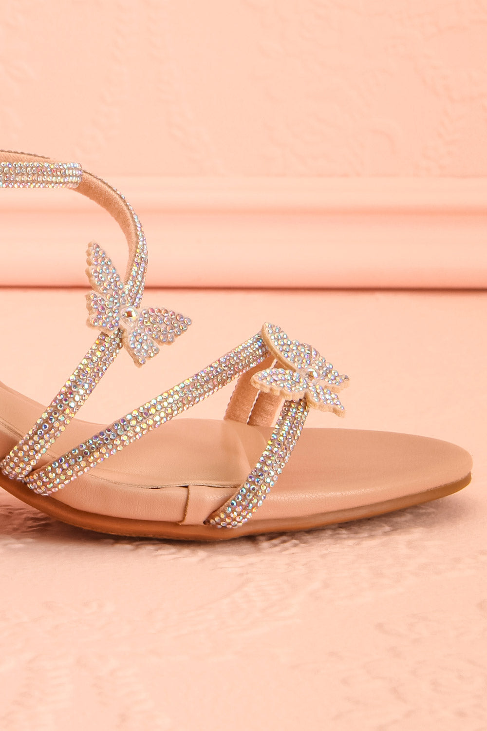 Mishy Beige | Block Heel Sandals with Butterfly Accents