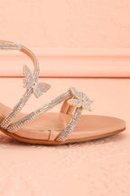 Mishy Beige | Block Heel Sandals with Butterfly Accents