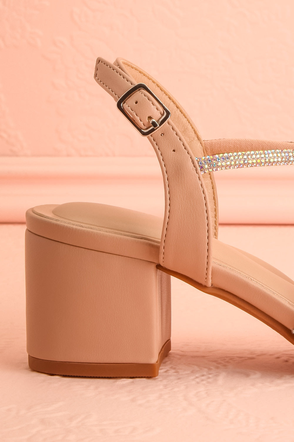 Mishy Beige | Block Heel Sandals with Butterfly Accents