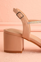 Mishy Beige | Block Heel Sandals with Butterfly Accents