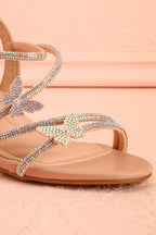 Mishy Beige | Block Heel Sandals with Butterfly Accents