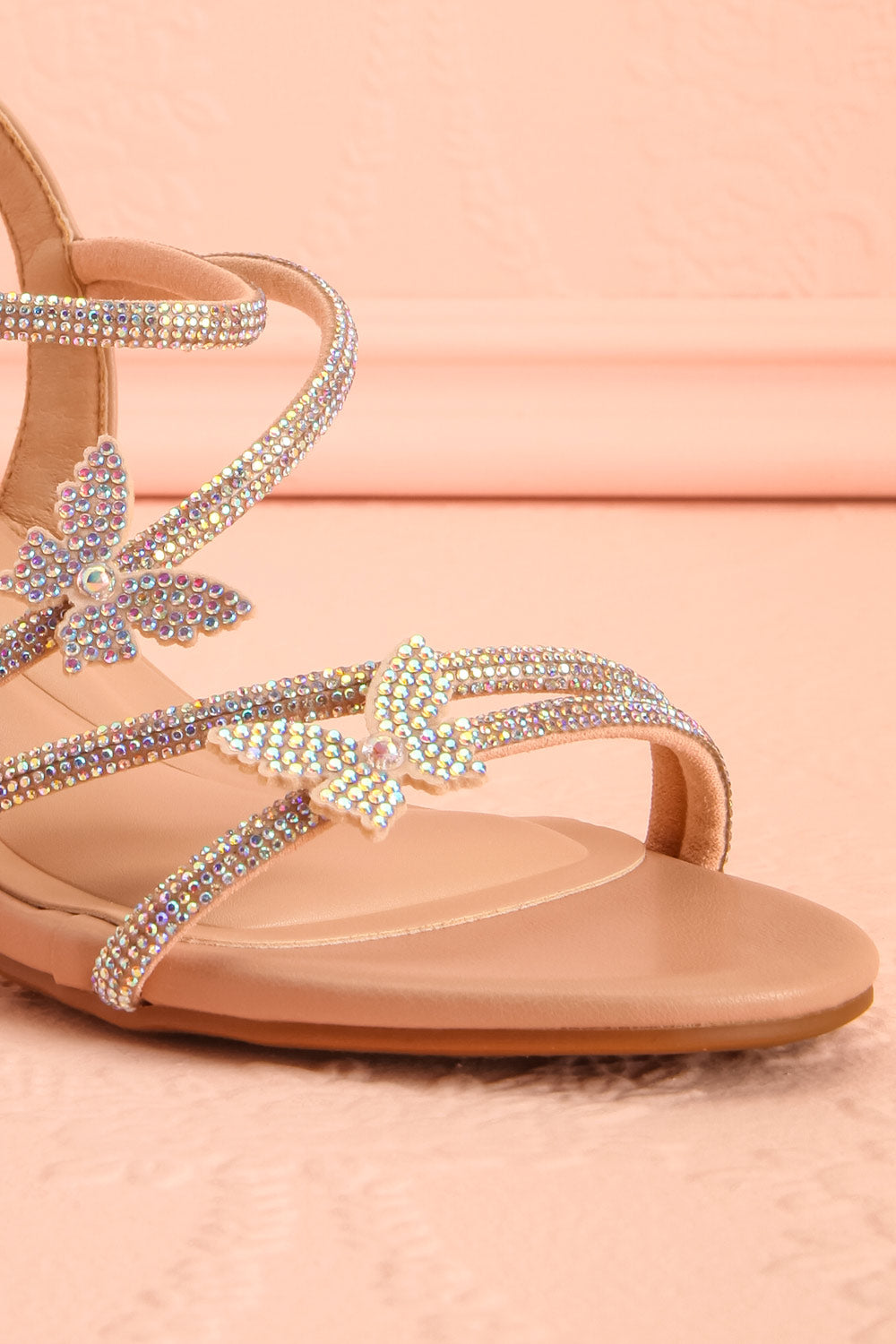 Mishy Beige | Block Heel Sandals with Butterfly Accents