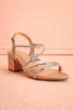 Mishy Beige | Block Heel Sandals with Butterfly Accents