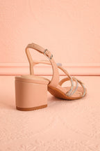 Mishy Beige | Block Heel Sandals with Butterfly Accents