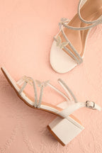 Mishy White | Block Heel Sandals with Butterfly Accents