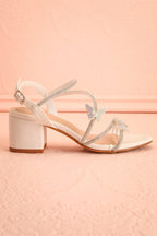 Mishy White | Block Heel Sandals with Butterfly Accents