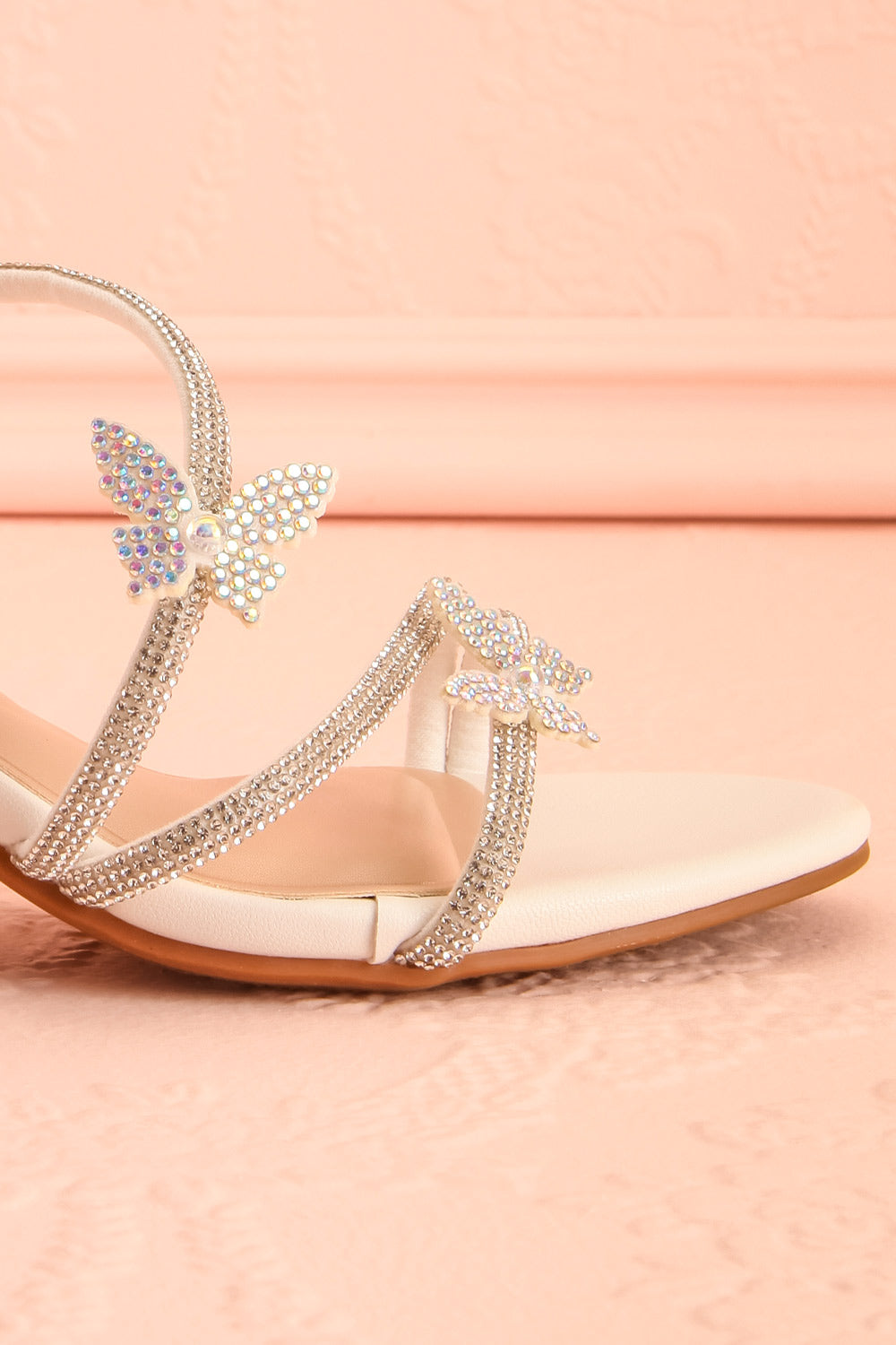 Mishy White | Block Heel Sandals with Butterfly Accents