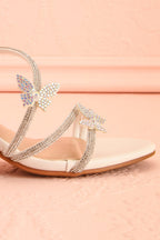 Mishy White | Block Heel Sandals with Butterfly Accents