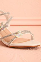 Mishy White | Block Heel Sandals with Butterfly Accents