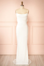 Naylee | White Mermaid Bridal Maxi Dress with Open Back