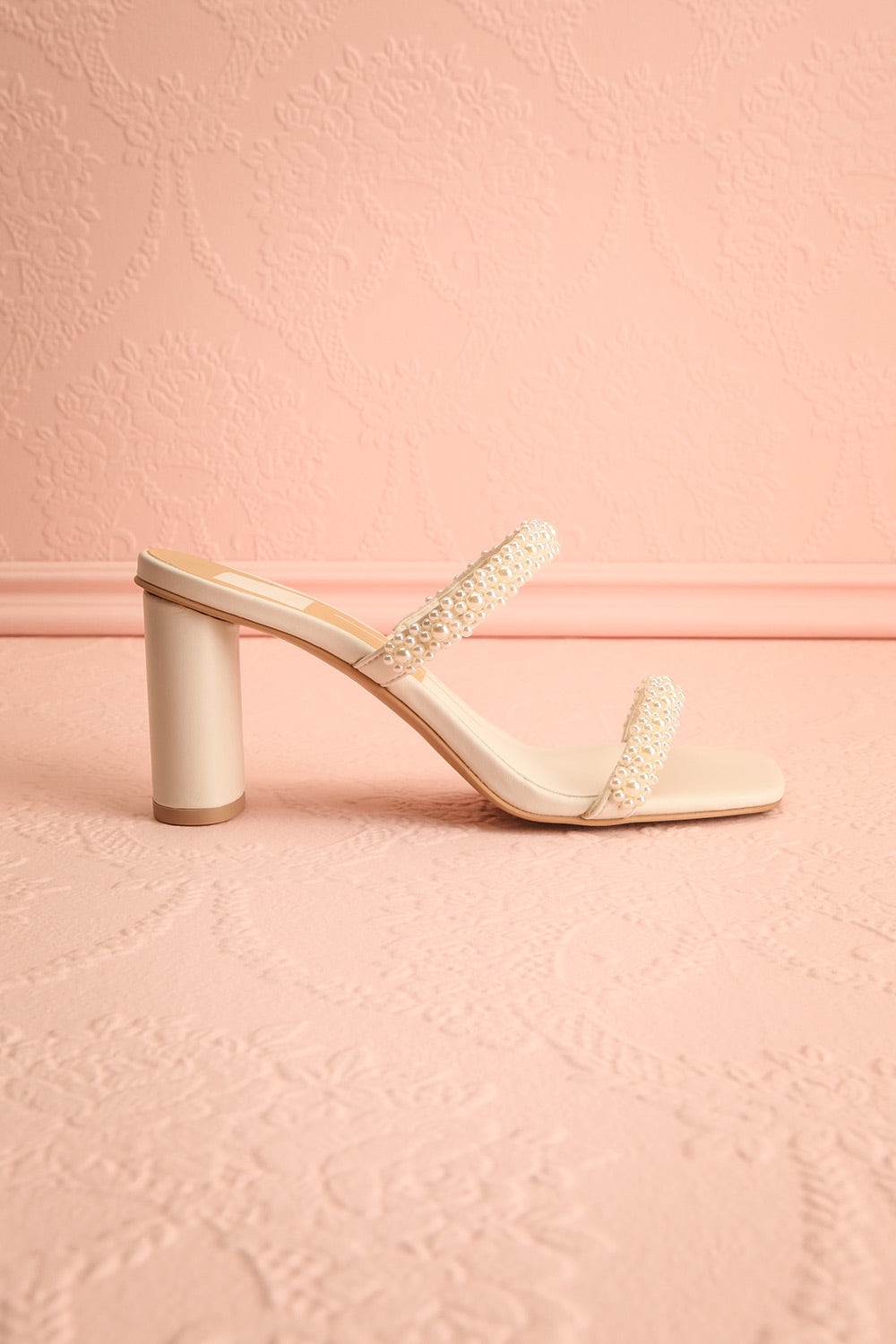 Nolah Ivory | White Strappy Sandals with Pearls