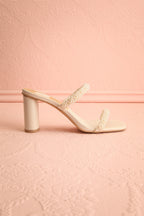 Nolah Ivory | White Strappy Sandals with Pearls