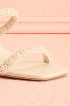 Nolah Ivory | White Strappy Sandals with Pearls