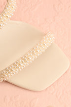 Nolah Ivory | White Strappy Sandals with Pearls
