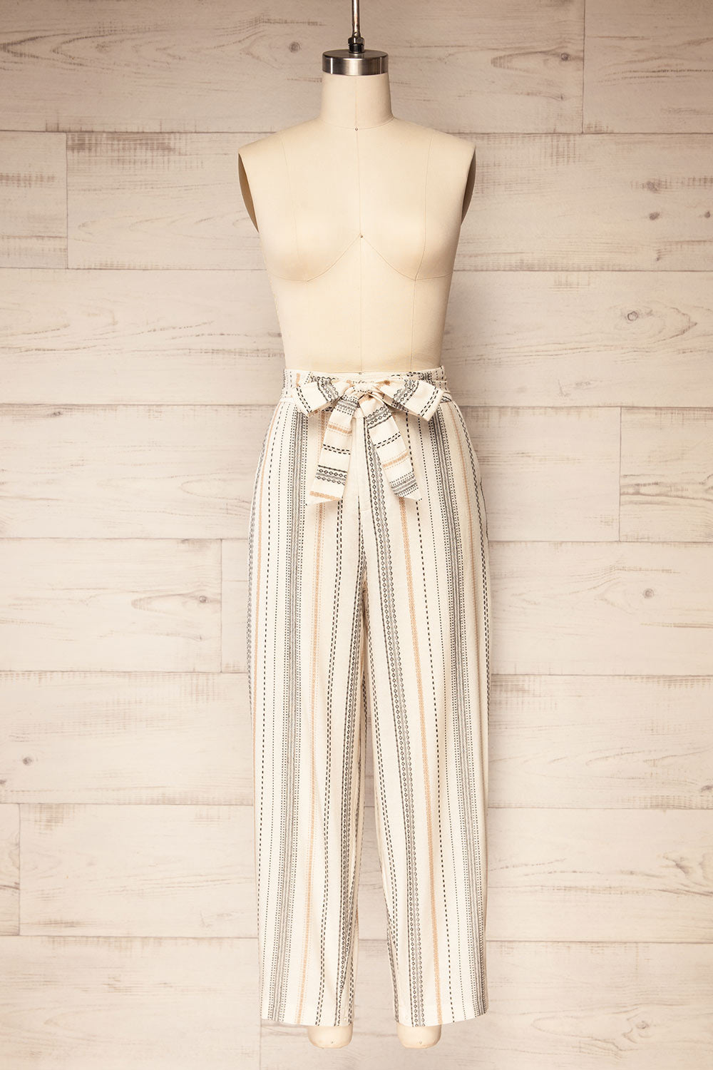 Pistoia | Striped Cropped Pants with Fabric Belt