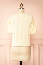 Sanae | Cream Floral Embroidered Scallop Edge Knit Cardigan
