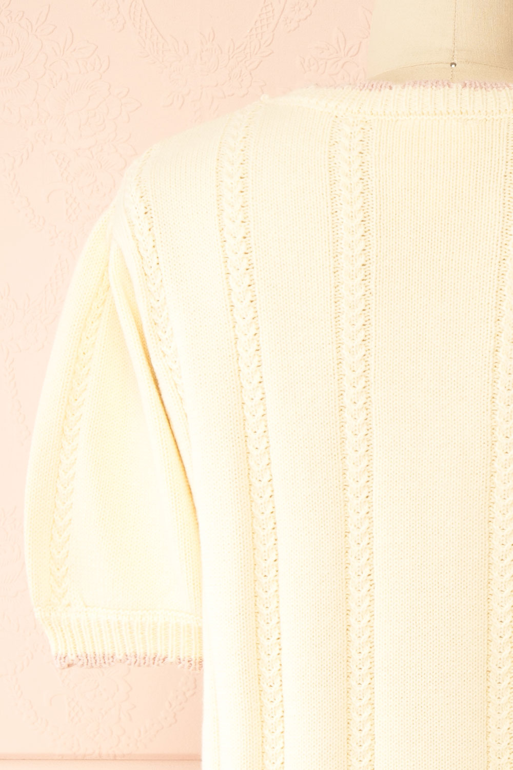 Sanae | Cream Floral Embroidered Scallop Edge Knit Cardigan