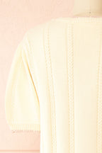 Sanae | Cream Floral Embroidered Scallop Edge Knit Cardigan