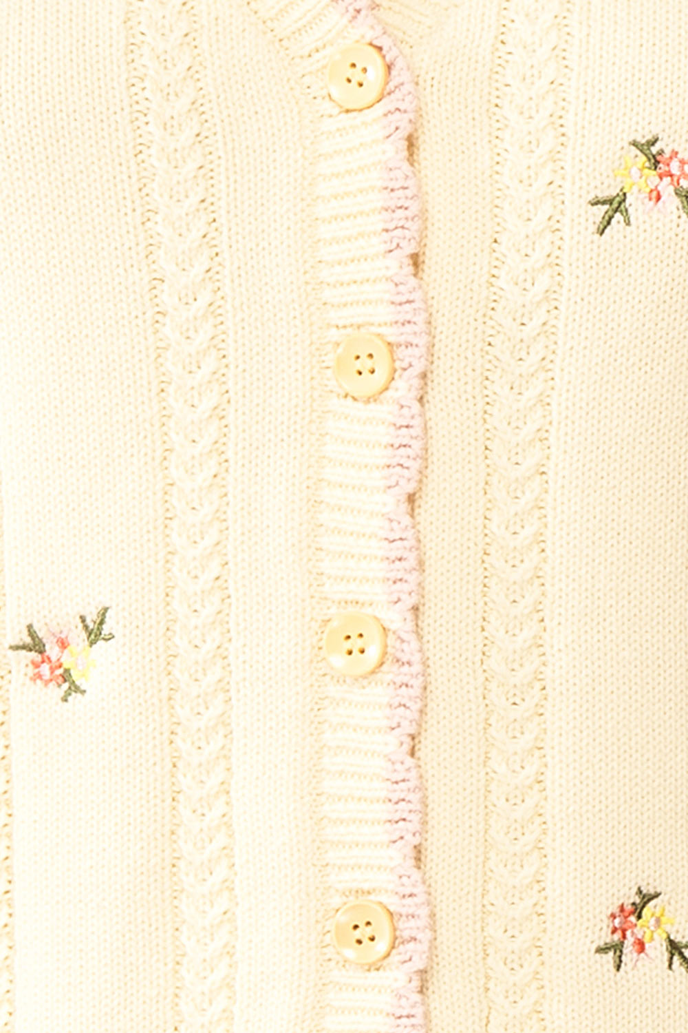 Sanae | Cream Floral Embroidered Scallop Edge Knit Cardigan