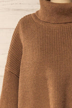 Sauzon Caramel | Oversized Turtleneck Sweater with Fringes