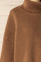 Sauzon Caramel | Oversized Turtleneck Sweater with Fringes