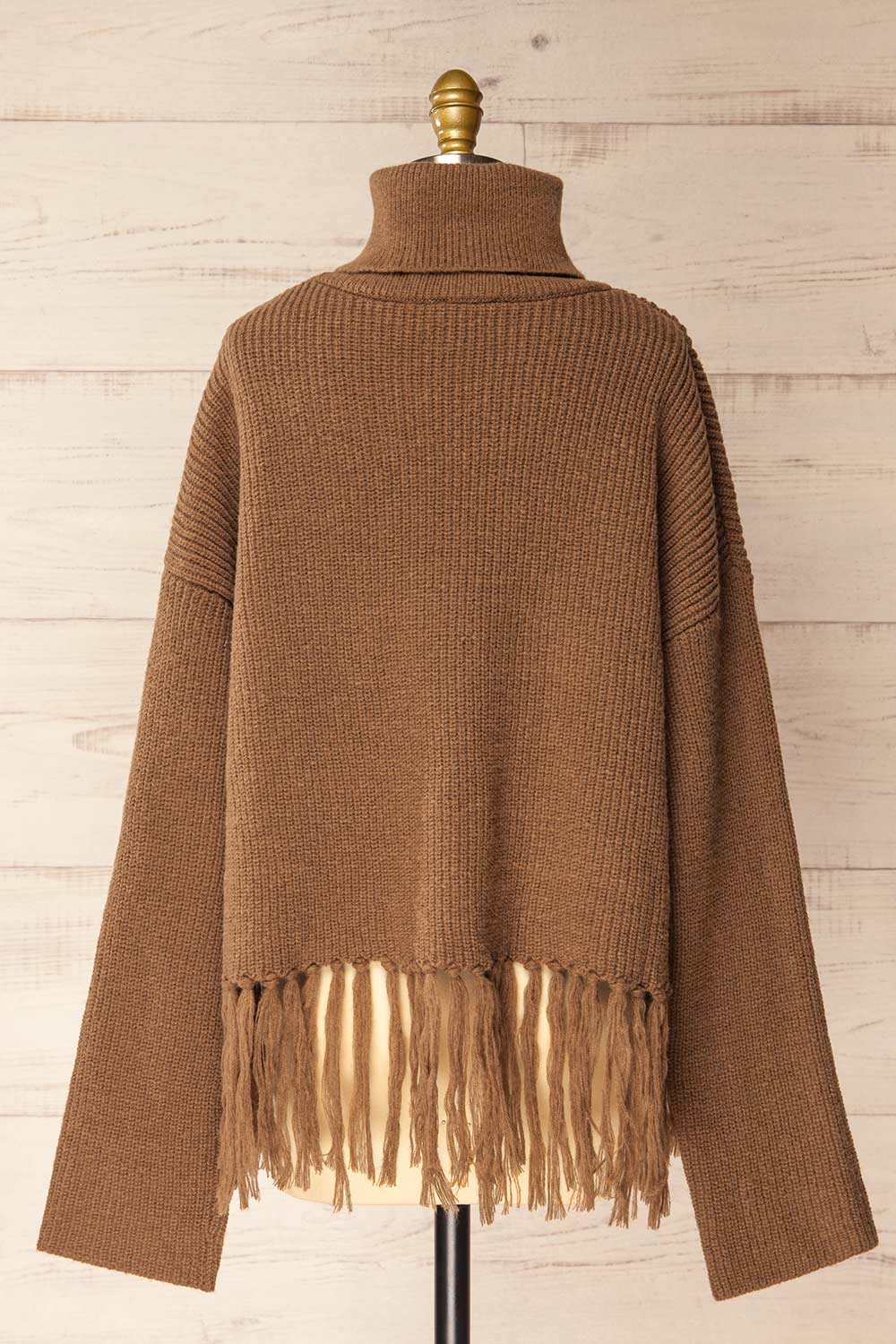 Sauzon Caramel | Oversized Turtleneck Sweater with Fringes
