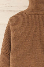 Sauzon Caramel | Oversized Turtleneck Sweater with Fringes