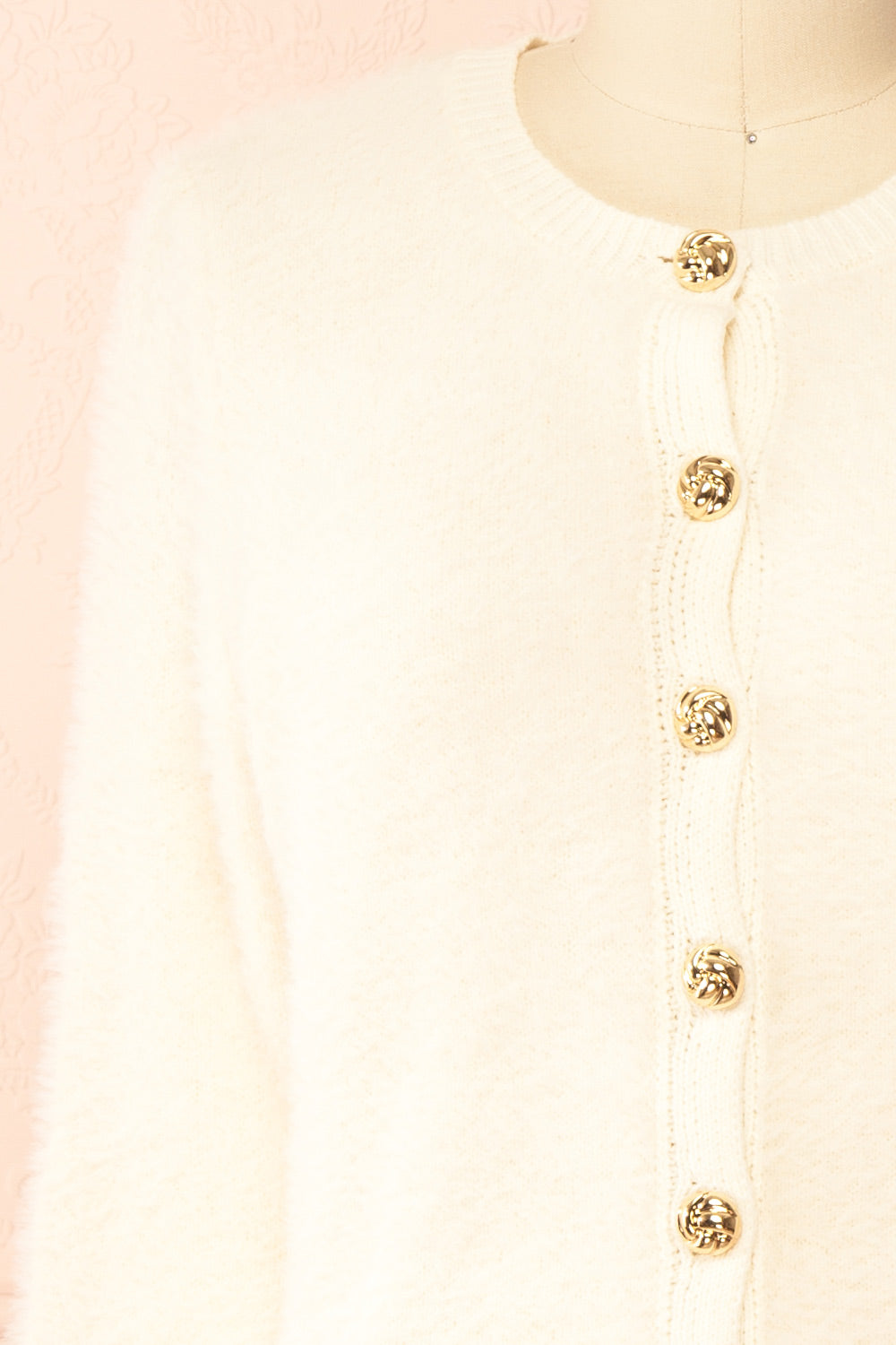 Shawna | Ivory Fuzzy Knit Cardigan with Gold Buttons